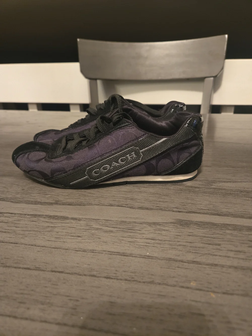 Coach Womens Hilary Sneaker Size 5 Black Suede Jacquard Signature Tennis Shoes